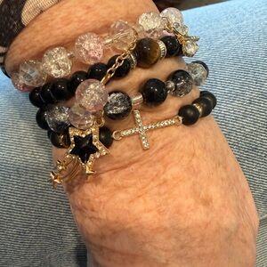 Elegant Black and Gold Beaded Bracelet Set